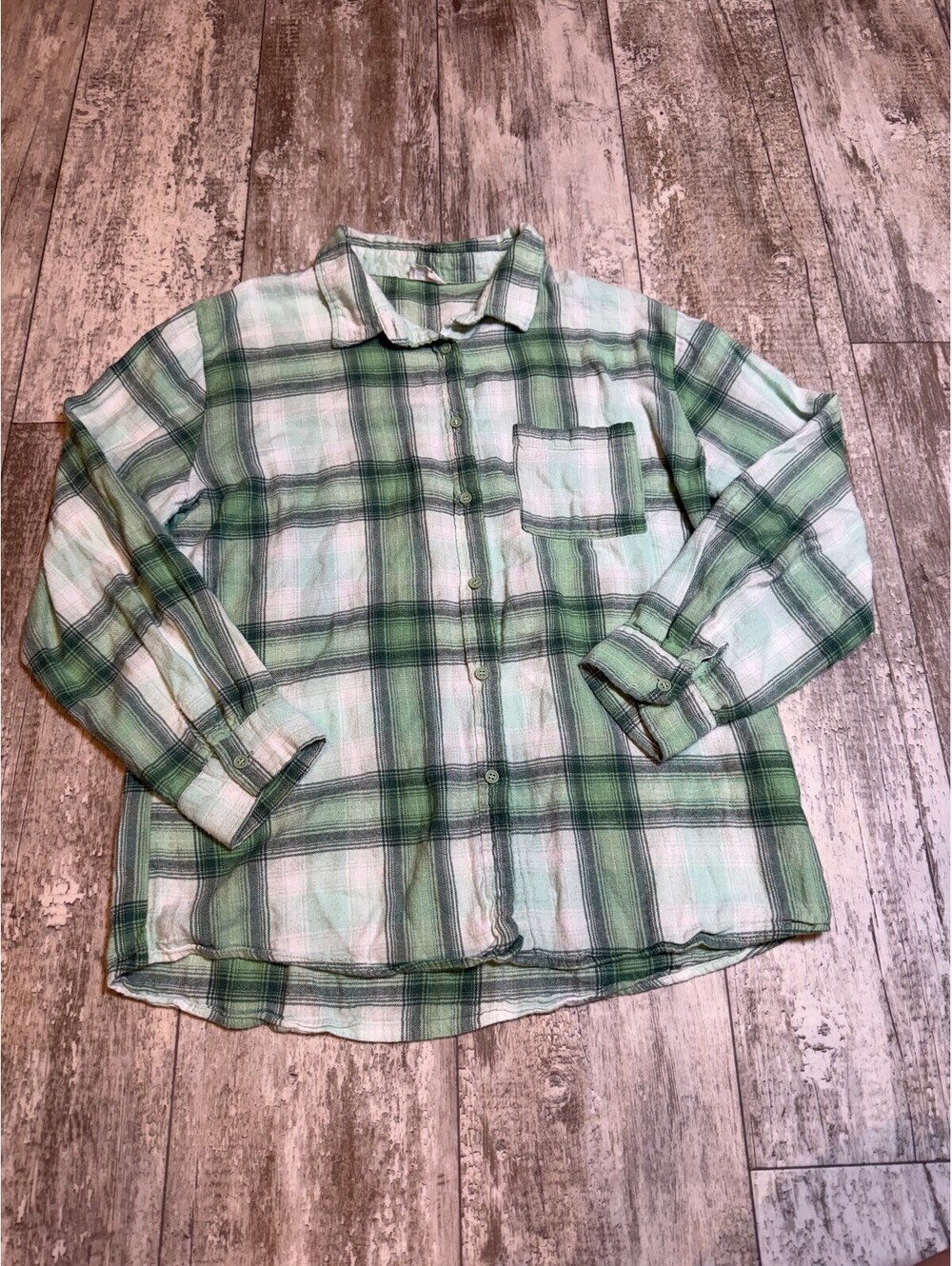 Cotton On Womens S Green Plaid Flannel Shirt Oversized Grunge